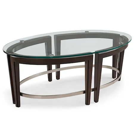 Contemporary Wood and Glass Oval Cocktail Table